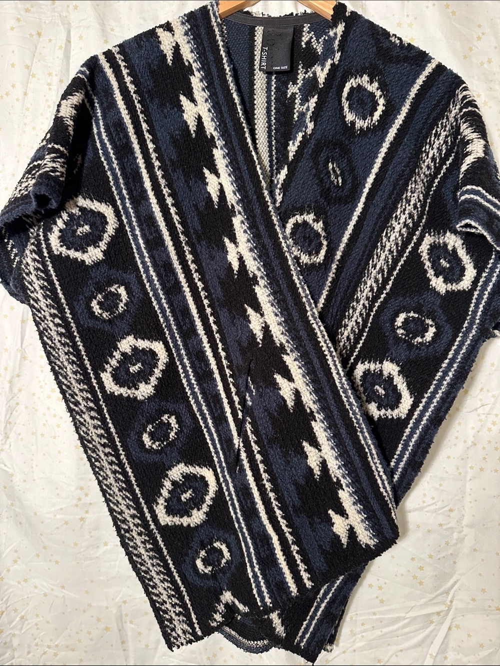 dolan Navy and Cream Patterned Knit Cardigan